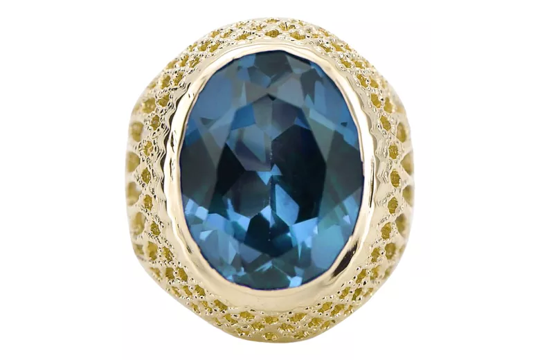14K Yellow gold Aquamarine Ring Vintage Jewlery vrc089y
